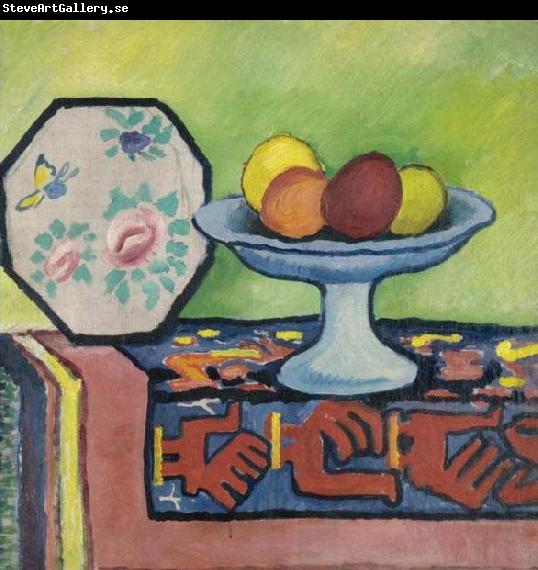 August Macke Still-life with bowl of apples and japanese fan